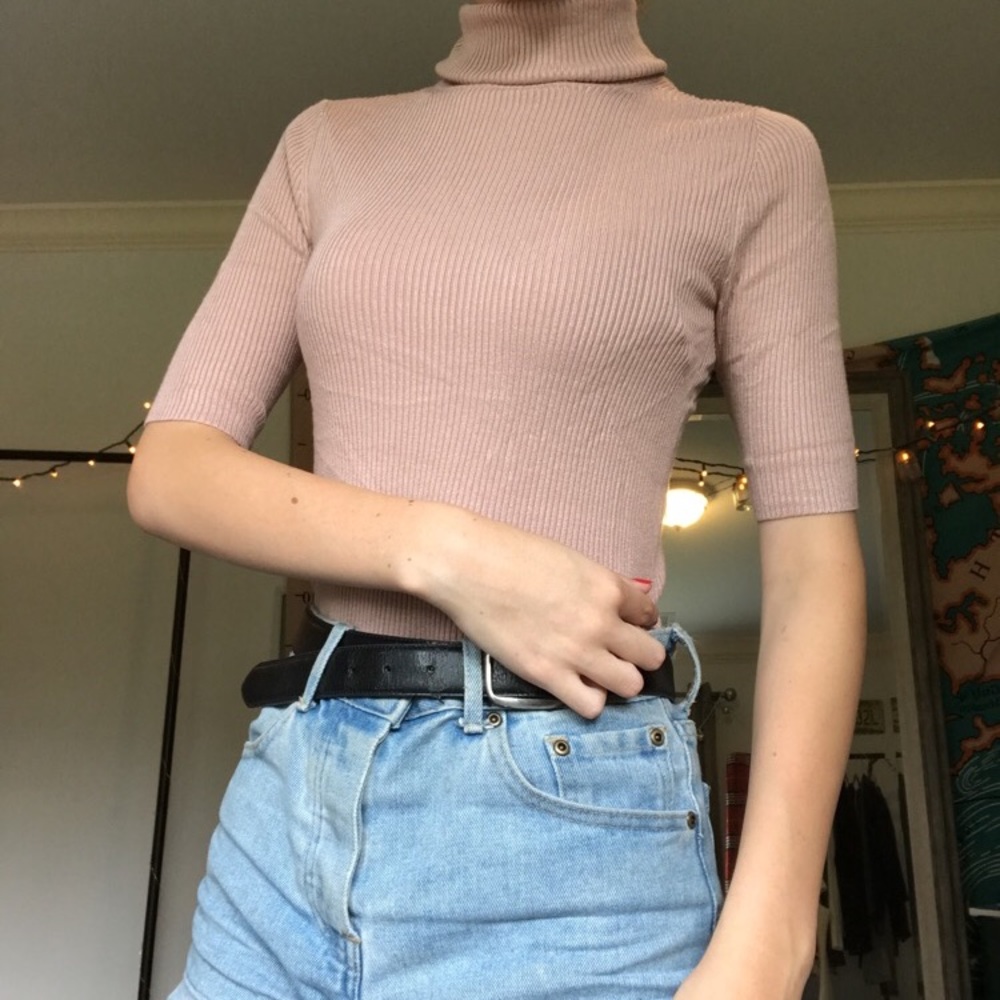 Light Pink Tight Fitting TurtleNeck T-Shirt